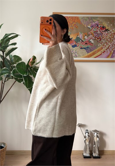 Seina Oversize Dökümlü Kazak Bej