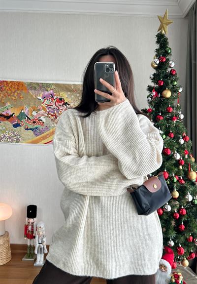 Seina Oversize Dökümlü Kazak Bej