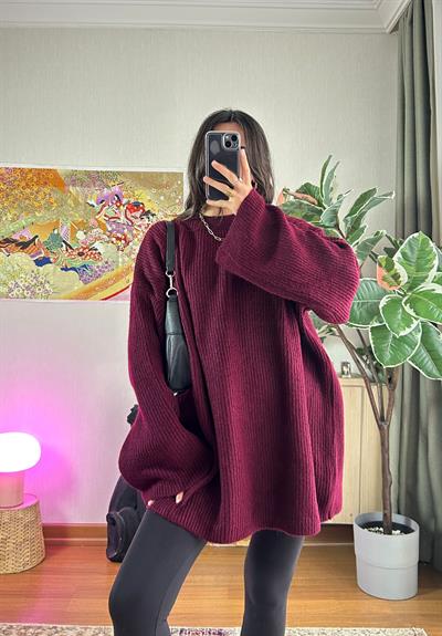 Seina Oversize Dökümlü Kazak Bordo