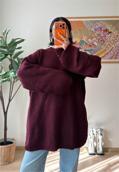Seina Oversize Dökümlü Kazak Bordo