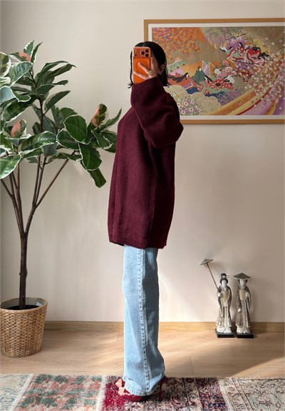 Seina Oversize Dökümlü Kazak Bordo