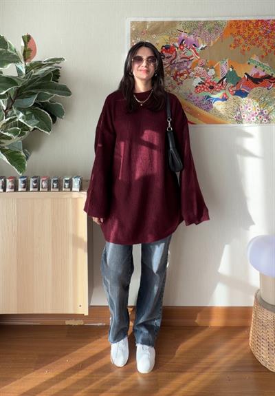 Seina Oversize Dökümlü Kazak Bordo