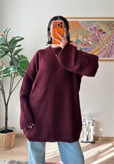 Seina Oversize Dökümlü Kazak Bordo