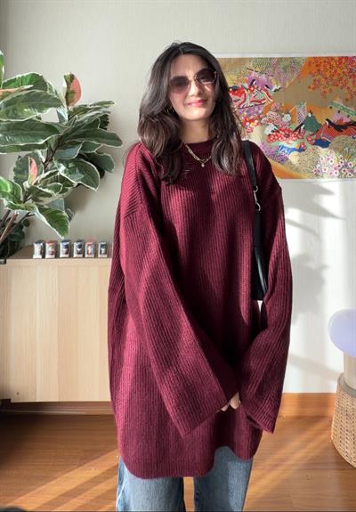 Seina Oversize Dökümlü Kazak Bordo