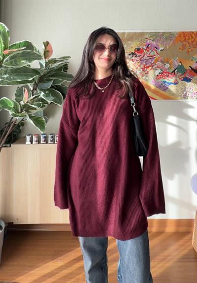 Seina Oversize Dökümlü Kazak Bordo