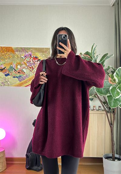 Seina Oversize Dökümlü Kazak Bordo