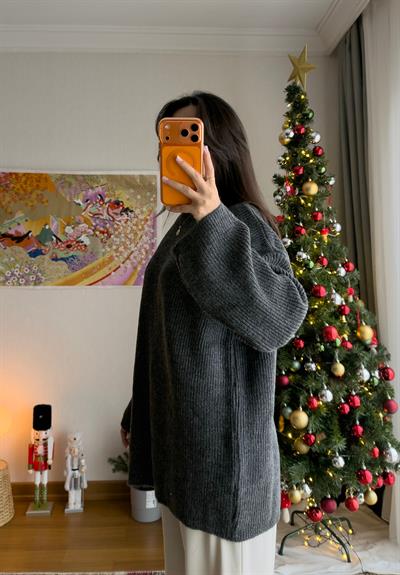Seina Oversize Dökümlü Kazak Füme