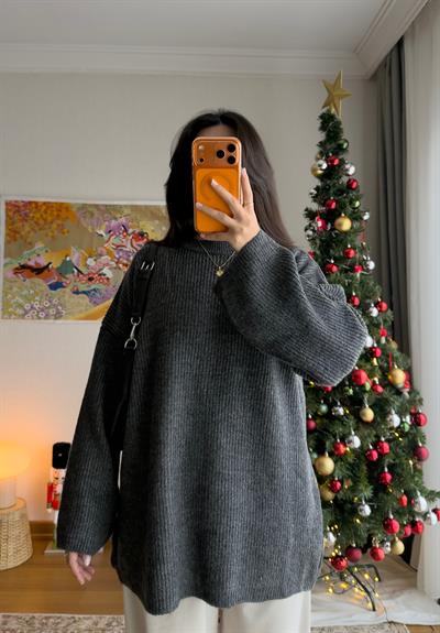 Seina Oversize Dökümlü Kazak Füme