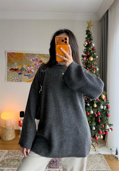Seina Oversize Dökümlü Kazak Füme