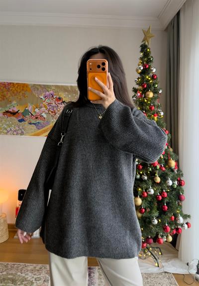 Seina Oversize Dökümlü Kazak Füme