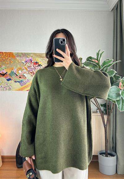 Seina Oversize Dökümlü Kazak Haki