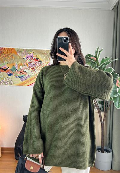 Seina Oversize Dökümlü Kazak Haki