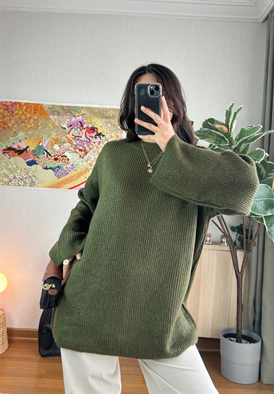 Seina Oversize Dökümlü Kazak Haki