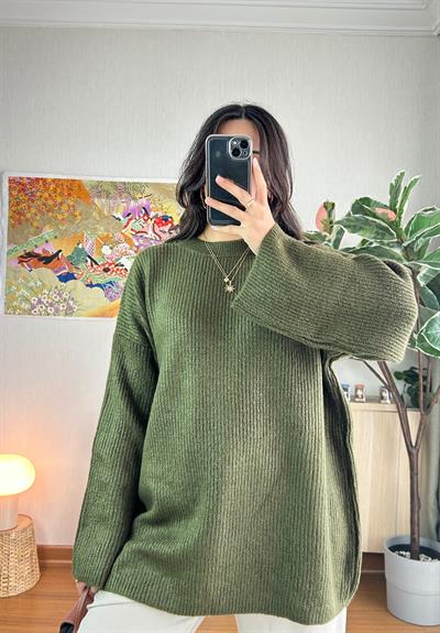 Seina Oversize Dökümlü Kazak Haki