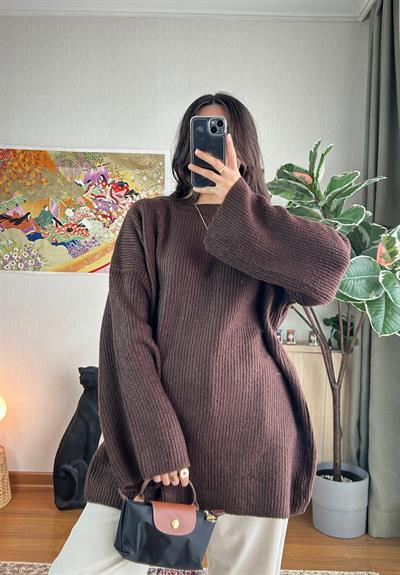 Seina Oversize Dökümlü Kazak Kahve