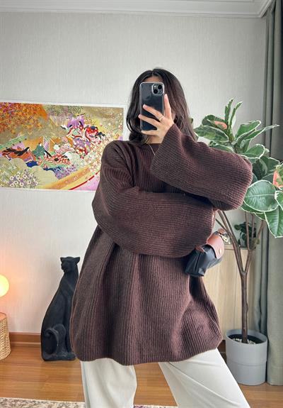 Seina Oversize Dökümlü Kazak Kahve
