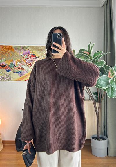 Seina Oversize Dökümlü Kazak Kahve