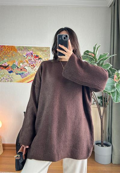 Seina Oversize Dökümlü Kazak Kahve