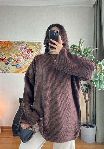 Seina Oversize Dökümlü Kazak Kahve