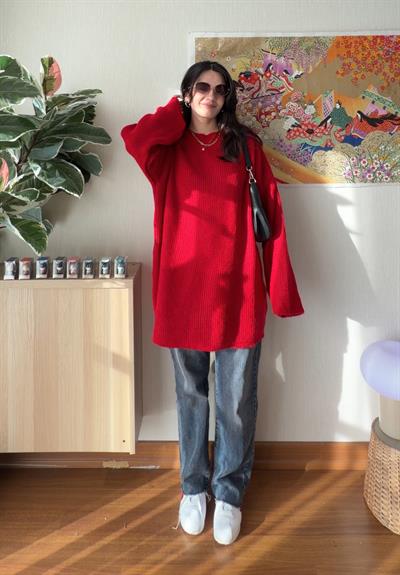 Seina Oversize Dökümlü Kazak Kırmızı