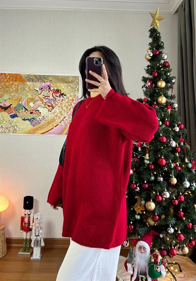 Seina Oversize Dökümlü Kazak Kırmızı