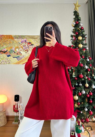 Seina Oversize Dökümlü Kazak Kırmızı