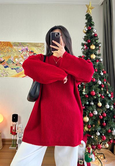 Seina Oversize Dökümlü Kazak Kırmızı
