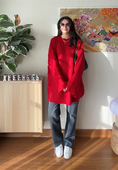 Seina Oversize Dökümlü Kazak Kırmızı
