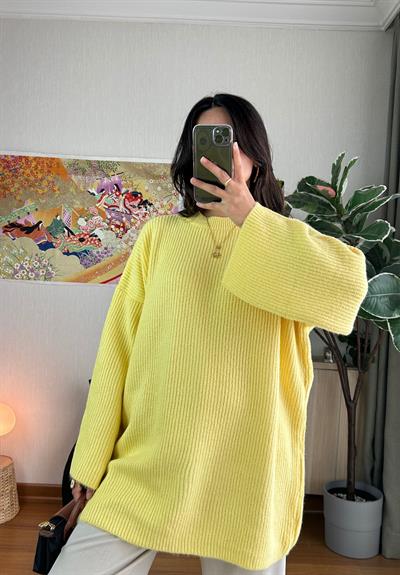 Seina Oversize Dökümlü Kazak Sarı