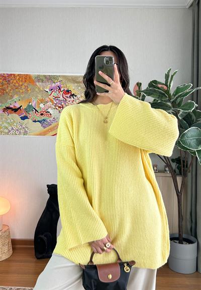 Seina Oversize Dökümlü Kazak Sarı