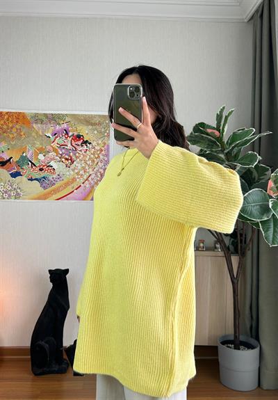 Seina Oversize Dökümlü Kazak Sarı