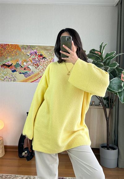 Seina Oversize Dökümlü Kazak Sarı