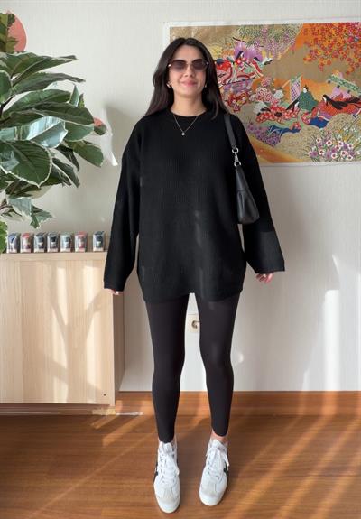 Seina Oversize Dökümlü Kazak Siyah 