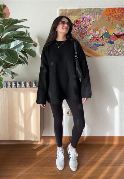 Seina Oversize Dökümlü Kazak Siyah 