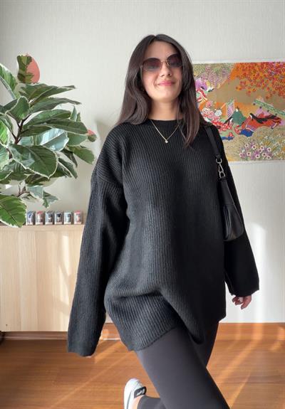 Seina Oversize Dökümlü Kazak Siyah 