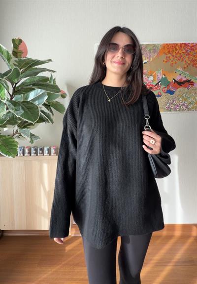 Seina Oversize Dökümlü Kazak Siyah 