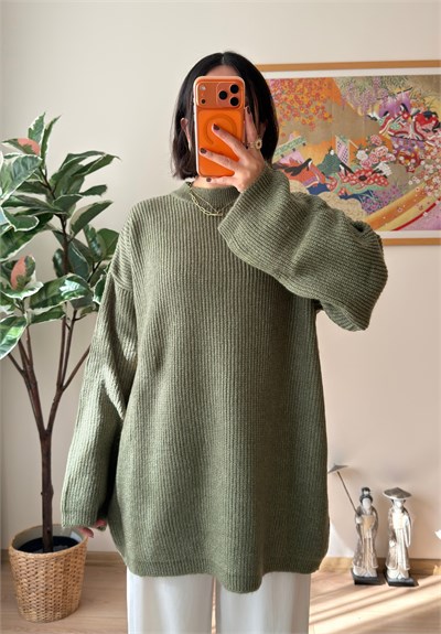 Seina Oversize Dökümlü Kazak Soft Yeşil