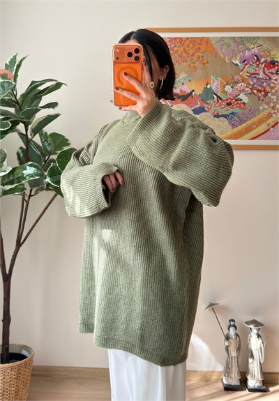 Seina Oversize Dökümlü Kazak Soft Yeşil
