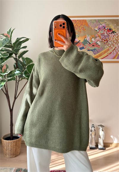 Seina Oversize Dökümlü Kazak Soft Yeşil