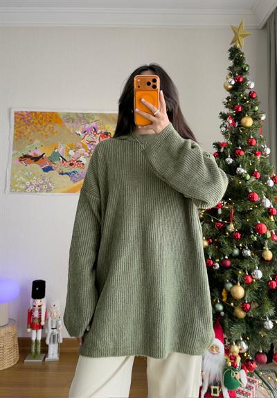 Seina Oversize Dökümlü Kazak Soft Yeşil