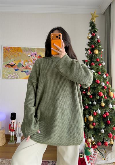 Seina Oversize Dökümlü Kazak Soft Yeşil