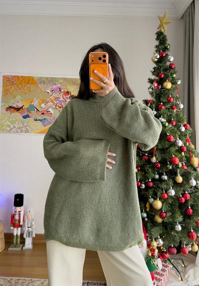 Seina Oversize Dökümlü Kazak Soft Yeşil