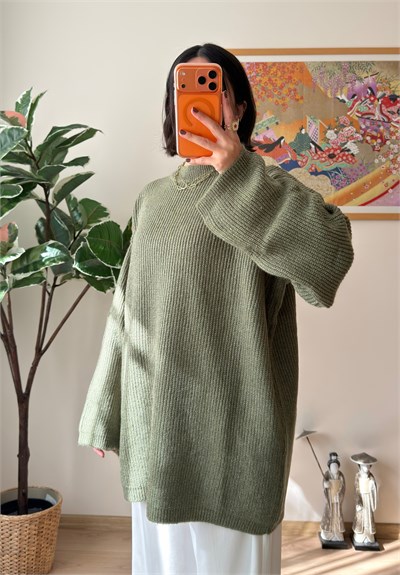 Seina Oversize Dökümlü Kazak Soft Yeşil