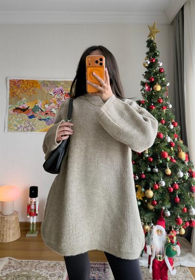 Seina Oversize Dökümlü Kazak Vizon