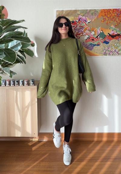 Seina Oversize Dökümlü Kazak Yeşil