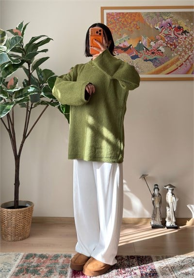 Seina Oversize Dökümlü Kazak Yeşil