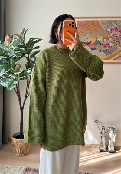 Seina Oversize Dökümlü Kazak Yeşil