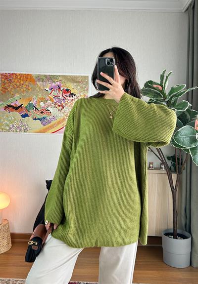 Seina Oversize Dökümlü Kazak Yeşil