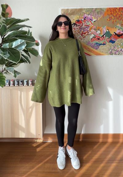 Seina Oversize Dökümlü Kazak Yeşil