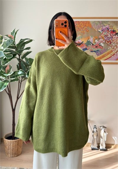 Seina Oversize Dökümlü Kazak Yeşil